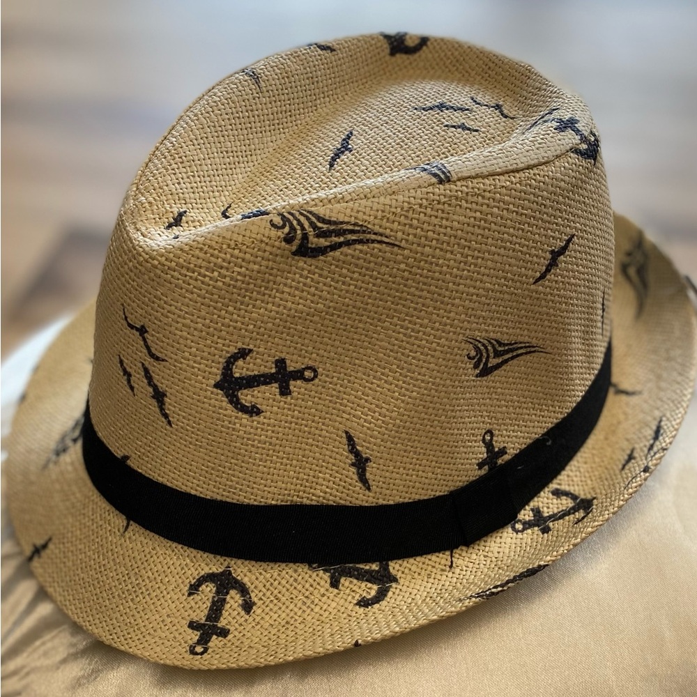 Tan  kids Fedora with Nautical Print